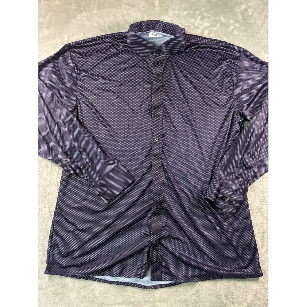 Collars & Co Dress Collar Polo Mens 2XL Navy Polka Dot Long Sleeve Button Up